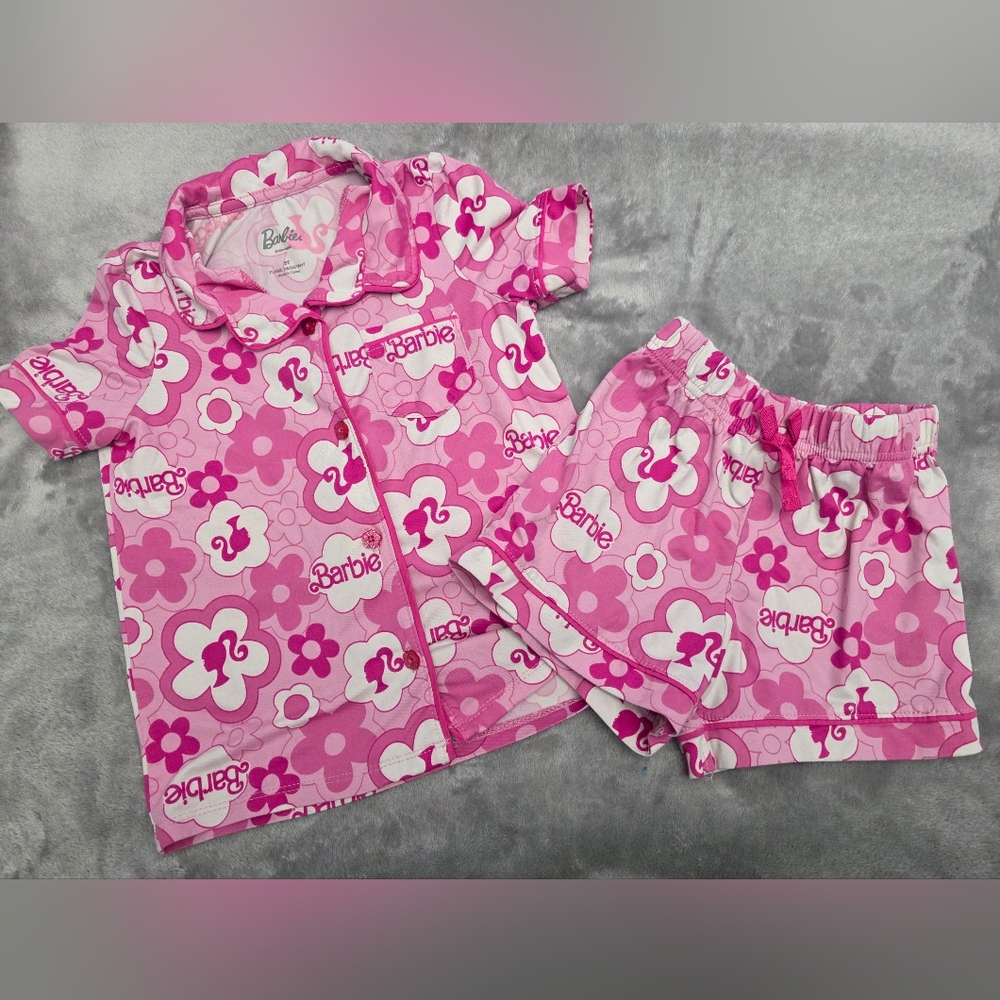 Mattel Barbie Pink Floral Short Pajama Set